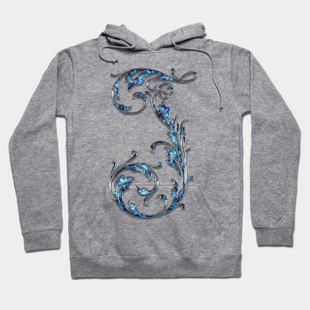 Ornate Blue Silver Letter J Hoodie by skycloudpics